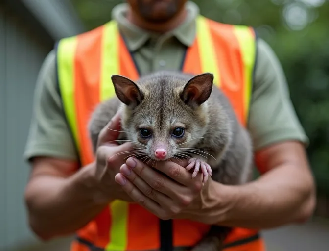 Animal handler safely recovering a deceased possum in Ballarat