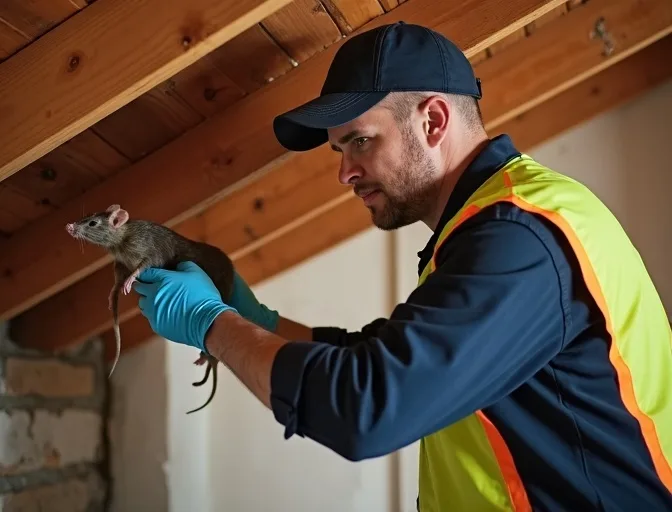 Technician inspecting a roof cavity for a dead rat in Ballarat